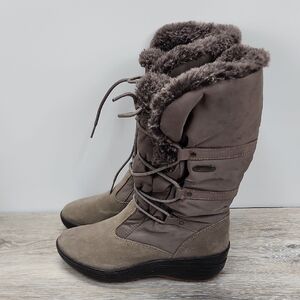 Pajar Womens Celine Waterproof Suede Nylon FauxFur Snowboot Taupe Sz 40/8.5-9 US